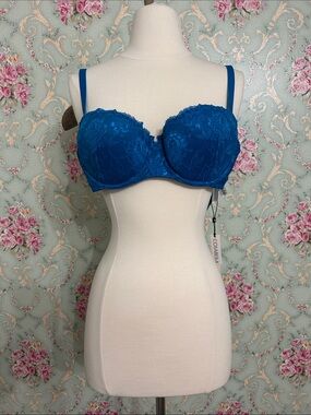NWT teal blue Cosabella Never Say Never Pushie Pushup Italian lace bra size 36D